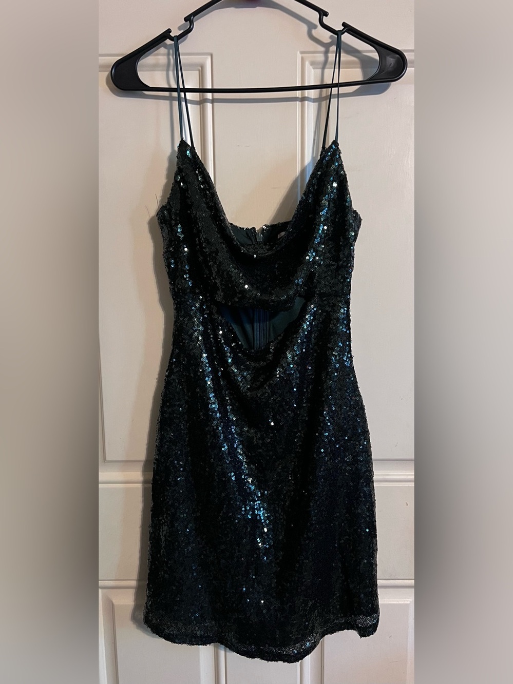 Altar'd State Emerald Green Sequin Cowl Neck Front Cutout Strappy Mini Dress